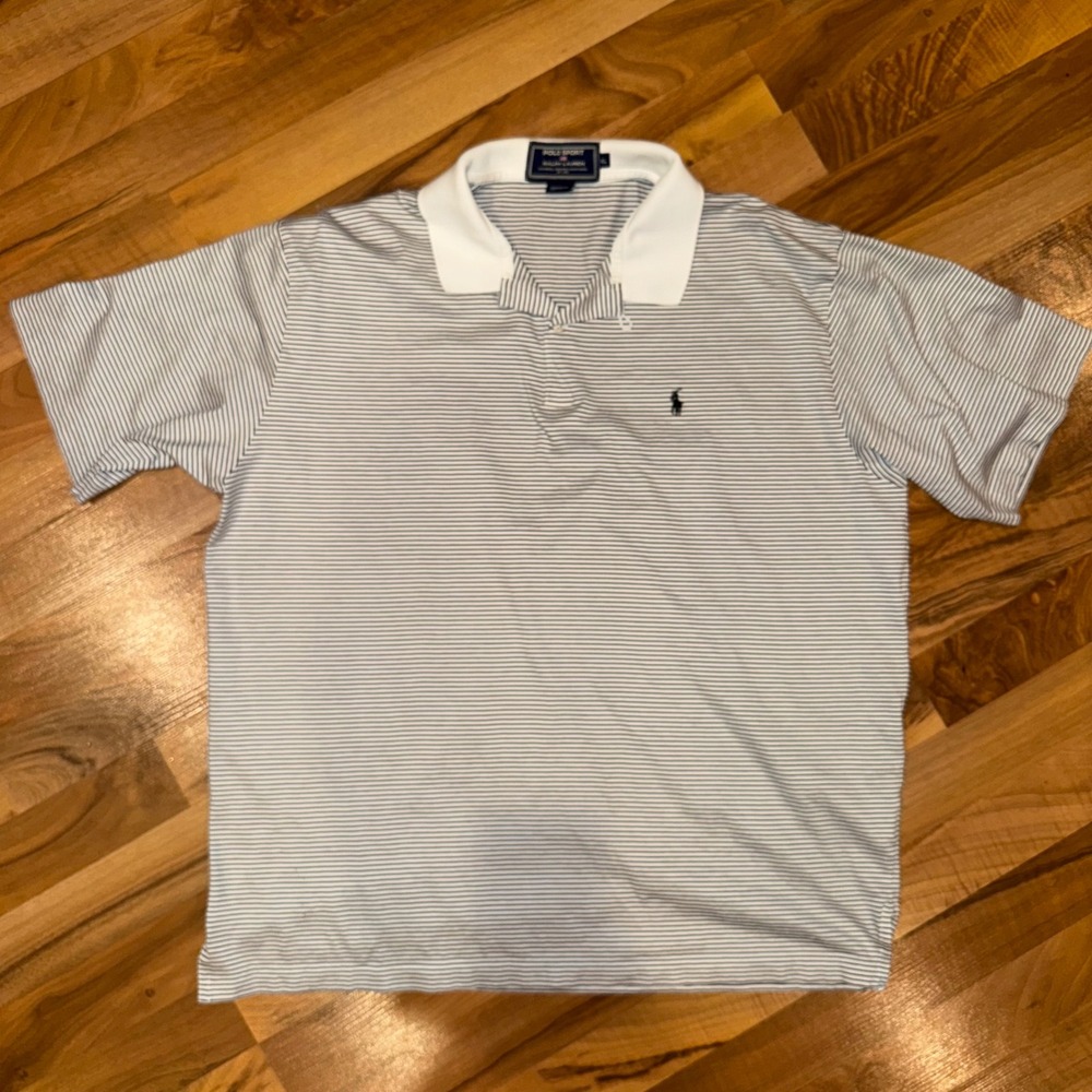 Polo Sport‎ Ralph Lauren XL Striped Golf Polo Shirt White Blue Cotton classic